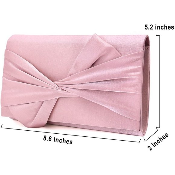 Women Satin Bag Bow Flap Formal Party Evening Clutch - Picture 6 of 7